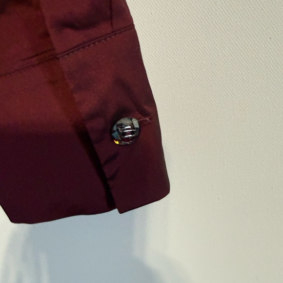 Escada Port Maroon Shimmer Stretch Button Down Blouse Crystal Buttons  38 (US 8) - Picture 5 of 14